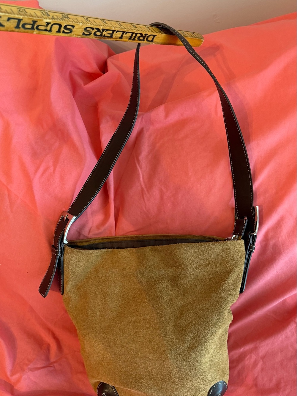 Donna Karan Suede Shoulder Bag with Dark Brown Leather Strap